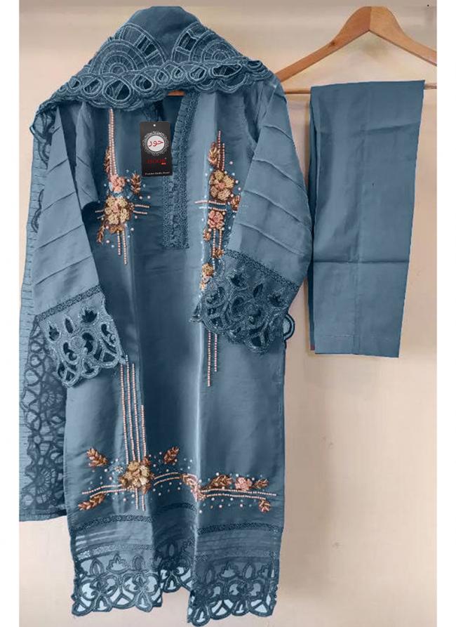 Organza Sky Blue Eid Wear Embroidery Work Readymade Pakistani Suit